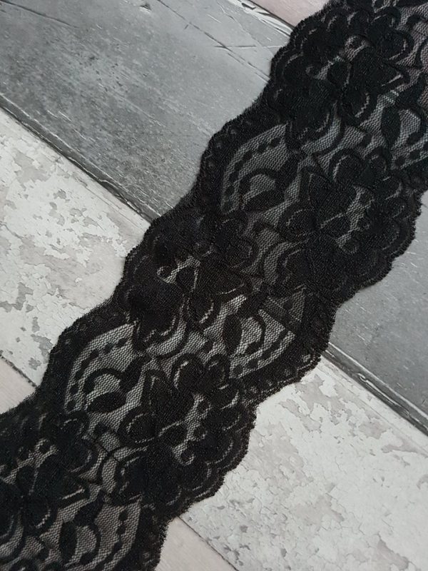 Elastisk blondebånd sort - 9 cm