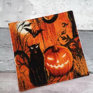 Vaskeklud - Sort kat, flagermus og halloween græskar 1 - Moongazy Cloth